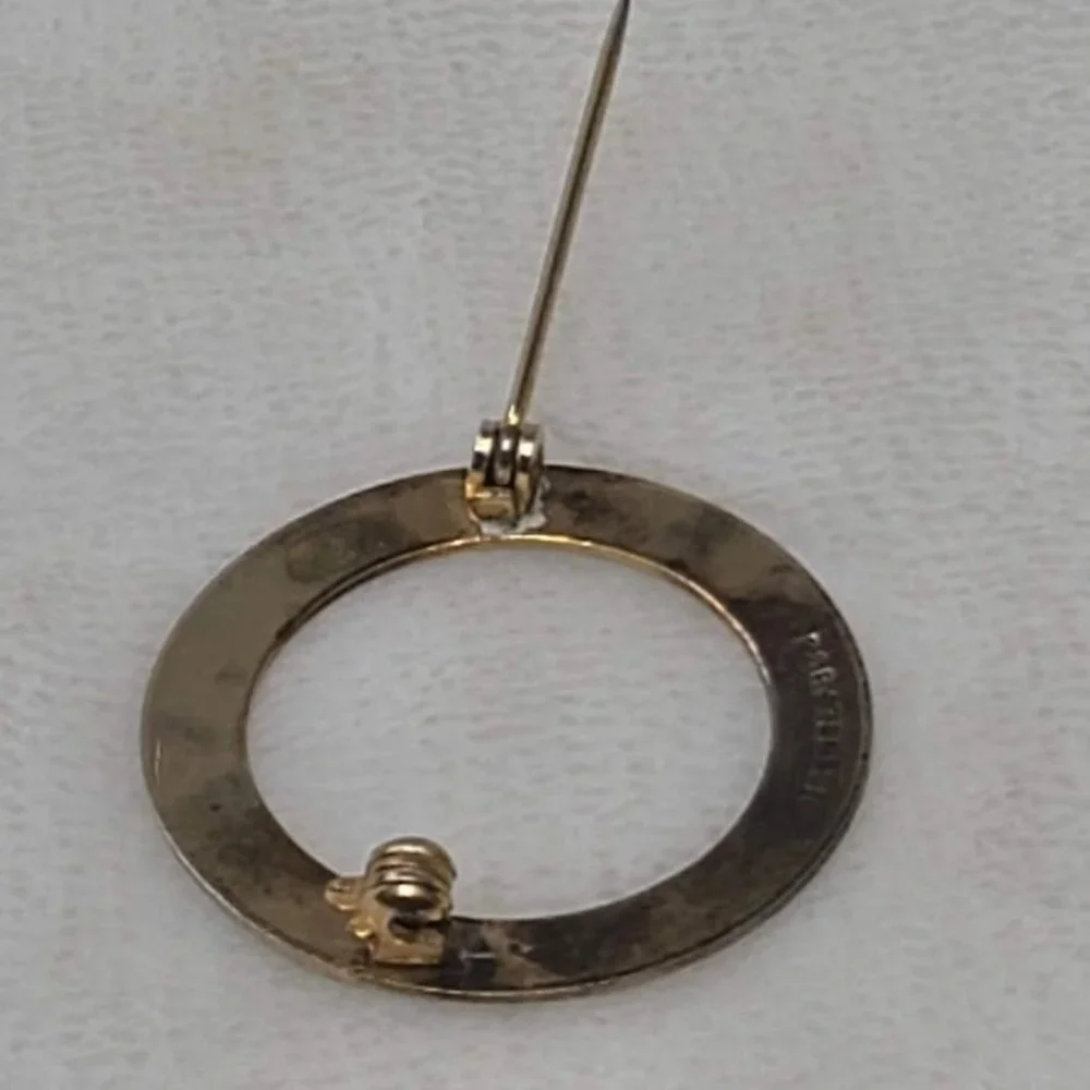 Vintage P&B Signed Sterling Silver Circle Brooch Pin  Minimalist Scarf Pin - Picture 5 of 6